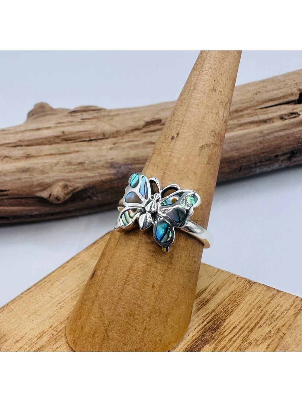 Abalone Butterfly Sterling Silver Ring